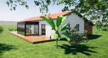 vue pergola et garage bardage bois 